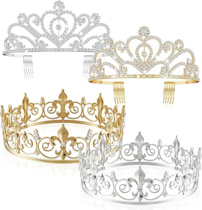 Henoyso 4 Pcs Prom King and Queen Crowns for Men Women Halloween Party King Queen Tiara Headband Homecoming Party Favor