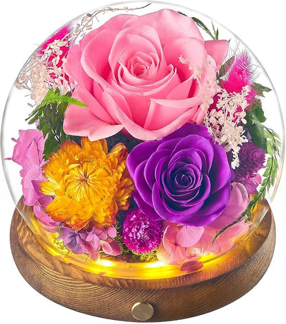 Forever Flowers for Delivery Prime, Preserved Rose in Glass Dome, Gifts for Women Birthday, Long-Lasting Flowers for Mom Wife Grandma Valentine's Day Mother's Day Christmas Anniversary, Pink