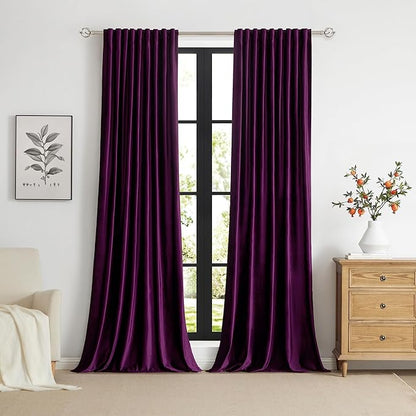 PRIMROSE Purple Velvet Curtains 90 inch Long for Living Room,Set of 2 Panels Blackout Rod Pocket Back Tab Window Treatment Room Darkening Heavy Decorative Curtains Drapes for Bedroom