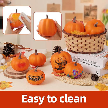 Artgar Orange Artificial Pumpkins, Harvest Decor Foam Pumpkin 8 PCS Set for Halloween Thanksgiving Fall Decorations, Realistic Faux Pumpkins for Festive Home Decor