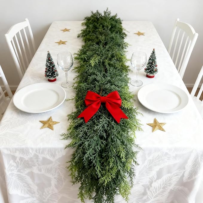 6 FT Cedar Garland Artificial Realistic,Christmas Garland,Real Touch Pine Garlands，Christmas Greenery Garlands for Fireplace，Table Mantel Porch Indoor Outdoor Winter Xmas Decoration(1,6FT)
