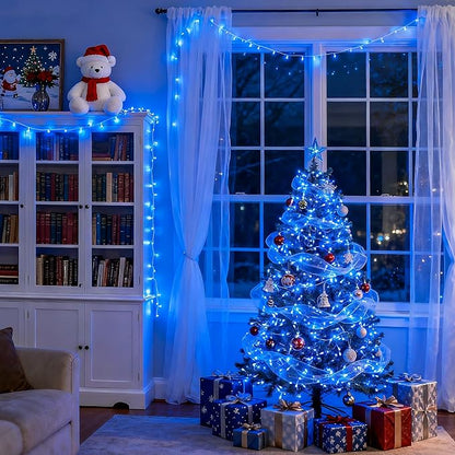 JMEXSUSS Connectable 100 LED Blue Christmas Lights Clear Wire, 8 Modes Blue Christmas Tree Lights Indoor Outdoor Plug in, 33ft Fairy String Lights for Christmas Tree, Xmas, Party, Garden