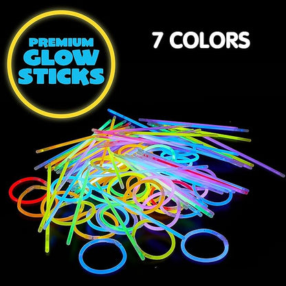 JOYIN 300 Pcs 8" Glow sticks Bulk Party Favors Pack, Neon Glow in the Dark Party Supplies, Light Up Necklaces and Bracelets with Connectors, Christmas, Halloween, Football, Birthday Decorations
