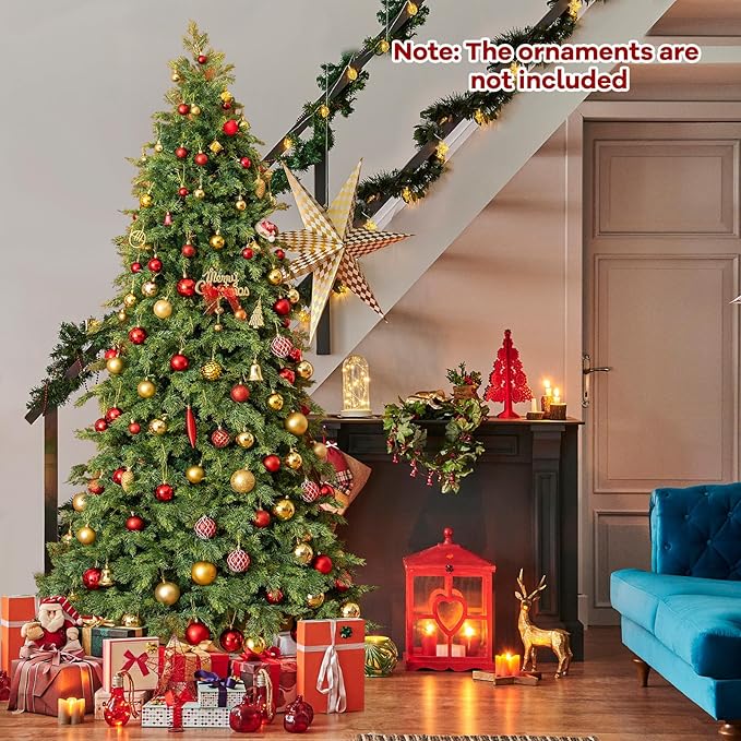 GOFLAME 7.5FT Artificial Christmas Tree, Hinged Xmas Spruce Tree with 1019 Branch Tips, Foldable Metal Stand, Seasonal Holiday Decoration Tree for Home Office Party