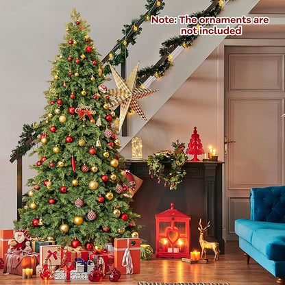 GOFLAME 7.5FT Artificial Christmas Tree, Hinged Xmas Spruce Tree with 1019 Branch Tips, Foldable Metal Stand, Seasonal Holiday Decoration Tree for Home Office Party