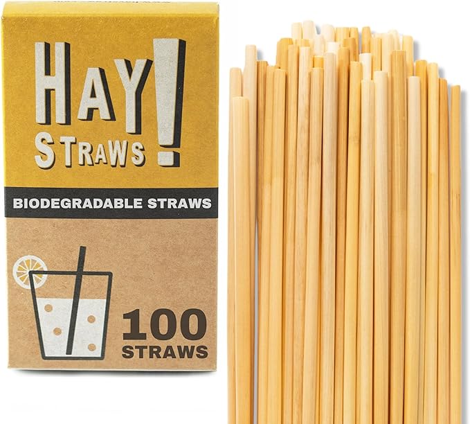 HAY! Straws® 5” Cocktail Straws | 100ct Disposable Natural Wheat Stem Straws | Never Soggy, Neutral-Taste | 100% Biodegradable, Compostable | For Lowball Drinks and Cocktails