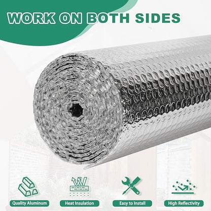Reflective Bubble Insulation Sheet, Double Side Aluminum Foil Bubble Shield, Aluminum Foil Thermal Insulation Radiant Barrier for Windows, RV, Roof, Garage Door (23.6IN X 15FT)