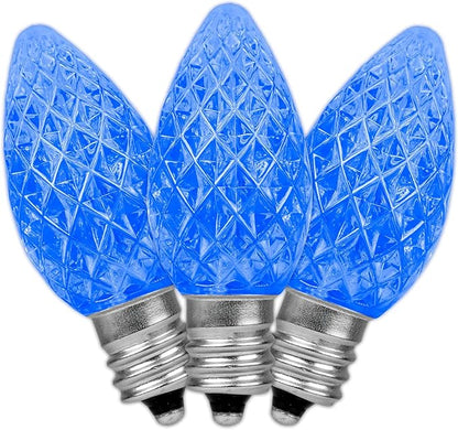Novelty Lights 25pk Blue C7 LED Faceted Christmas Light Replacement Bulbs, Ultra Bright Dimmable Replacement Lamps for Indoor/Outdoor Light Strings