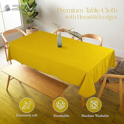 Lemon Yellow Rectangle Table Cloth, 60x86 Inch, 100% Cotton, Fits 6-8 Seats, Washable, Wrinkle Resistant, Durable, Dining Table Cover for Birthdays, Baby Showers, Spring Celebrations