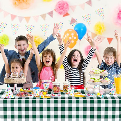 WNINK 4 Pack Green and White Checkered Rectangular Plastic Tablecloths, Green Gingham Waterproof Disposable Table Covers 54" x 108" for Birthday, Wedding, Outdoor Picnic Camping Parties