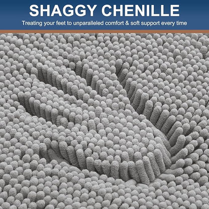 Smiry Luxury Chenille Bathroom Rugs 50x30, Extra Soft and Absorbent Shaggy Bath Mat, Machine Washable, Non-Slip Plush Carpet Runner for Tub, Shower, and Floor, Home Decor Accessories, Light Grey