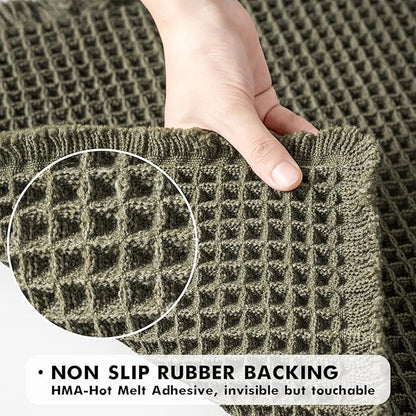 MIULEE Set of 2 Waffle Bathroom Runner Rugs, Boho Bath Rugs Non Slip, Super Absorbent Runner Bath Mats, Rubber Backed Shower Mats for Hallway Bedroom Laundry Room, Green, 2'x5'(24x60 Inch)
