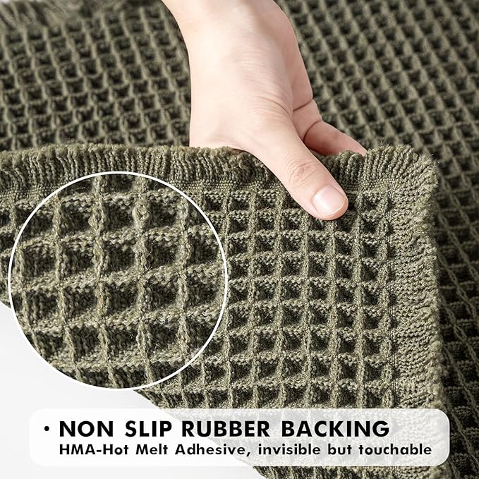 MIULEE Set of 2 Waffle Bathroom Runner Rugs, Boho Bath Rugs Non Slip, Super Absorbent Runner Bath Mats, Rubber Backed Shower Mats for Hallway Bedroom Laundry Room, Green, 2'x4'(24x48 Inch)