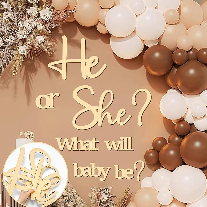 Large Gender Reveal Party Decor for Backdrop Decals Wooden He or She What Will Baby Be Balloon Arch Decor Babys Shower Sign Colorable Baby Gender Girl or Boy Party Decals Pregnancy Banner Photo Props