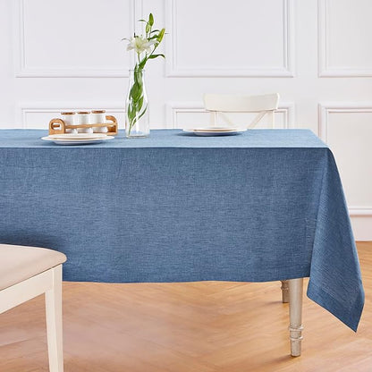 Solino Home Linen Tablecloth 60 x 156 Inch - 100% Pure Linen Blue Denim Table Cloth for Rectangle Tables - Athena, Machine Washable Tablecloth for Christmas, New Year