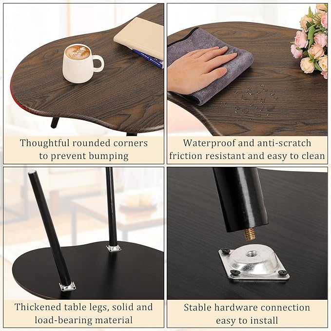 Modern Coffee Tables for Living Room Cloud Shape Center Table Industrial Irregular Wood Grain Table Top Coffee Table, Rustic Brown Unique Furniture for Living Room Home