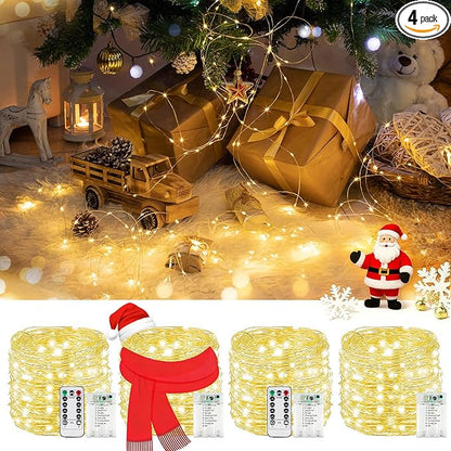 4Pack 80FT 240LED Christmas Fairy Lights Battery Operated with Remote & Timer | 8 Modes Twinkle String Lights Battery Powered Indoor Outdoor Waterproof for Bedroom Wedding Christmas Décor