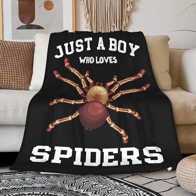 Just A Boy Who Loves Spiders Blanket Lightweight Cozy Flannel Fleece Throw Blanket Best Gift Home Decor for Bed Couch Outdoor Camping 40"x30" XS for Pets Toddler