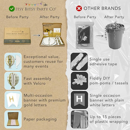 Premium Reusable New Years Decorations 2026 - Multi-occasion Happy New Year Banner also spells Happy Birthday, Fast Assembly with Velcro - NY Eve 2026 Party Supplies / White and Gold Party Decorations