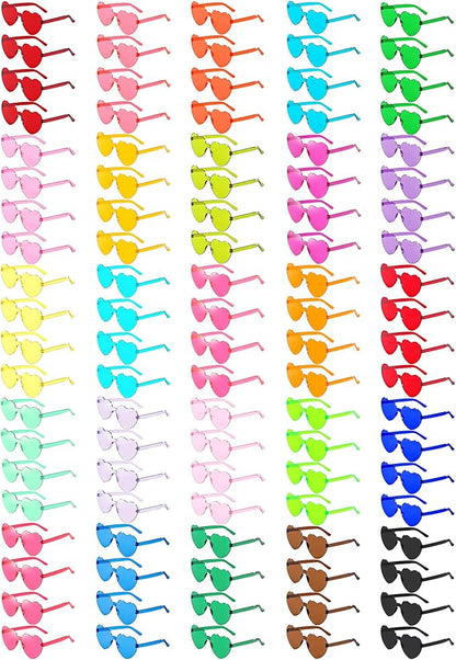 100 Pairs Heart Shaped Sunglasses for Women, Colorful Rimless Fun Heart Sunglasses Bulk Party Favors