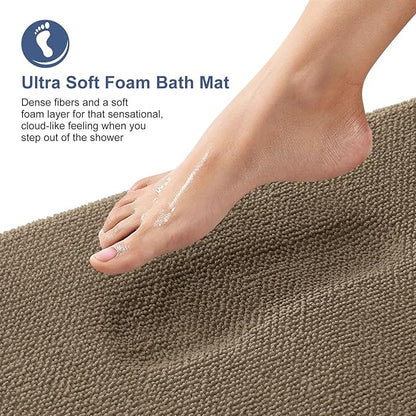 OLANLY Thick Memory Foam Bath Mat Rug 47x24, Extra Soft Absorbent Bathroom Rug, Quick Dry Bath Mats, Non-Slip, Machine Washable Carpet for Bathroom, Tub and Shower, Home Decor Accessories, Tan