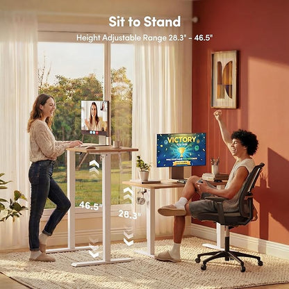FEZIBO 55 x 24 Inchs Electric Standing Desk, Height Adjustable, Sit Stand Up, Computer Office Desk with Splice Board, White Frame/Maple Top