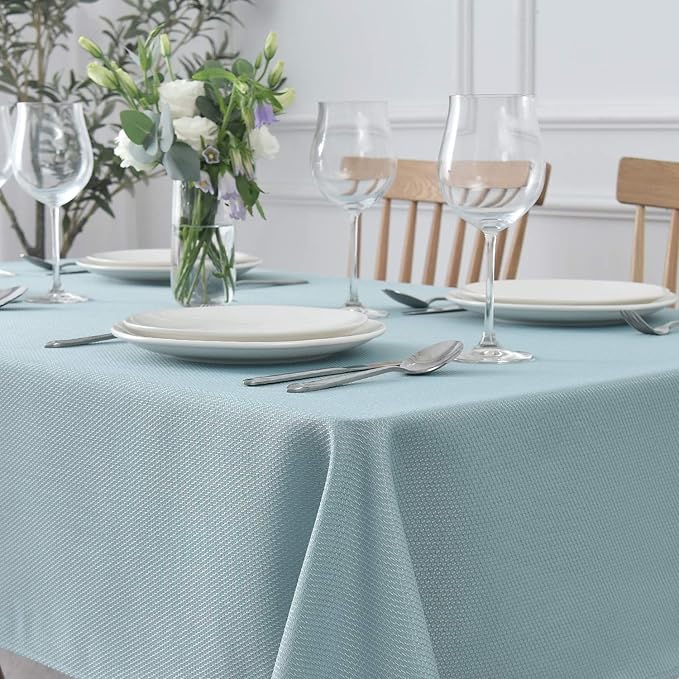 maxmill Textured Rectangular Tablecloth Water Resistance Antiwrinkle Spillproof Soft Jacquard Table Cloth for Dining Room, Buffet Banquet Parties and Holiday Dinners, 60 x 104 Inch, Dusty Blue