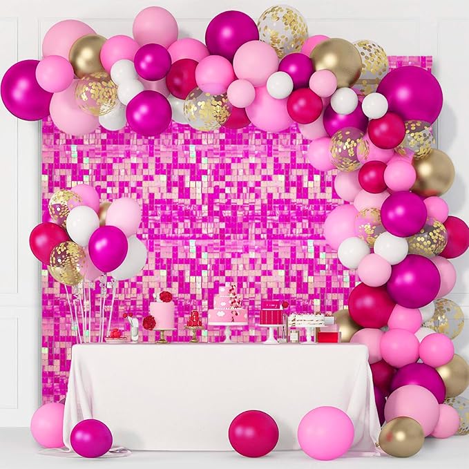 48 PCS Colorful Rose Shimmer Wall Backdrop, Square Sequin Photo Backdrops Panel, Glitter Wall Background for Birthdays, Weddings, Halloween, Engagements, Disco Bachelorette Party Decoration (6FTx8FT)
