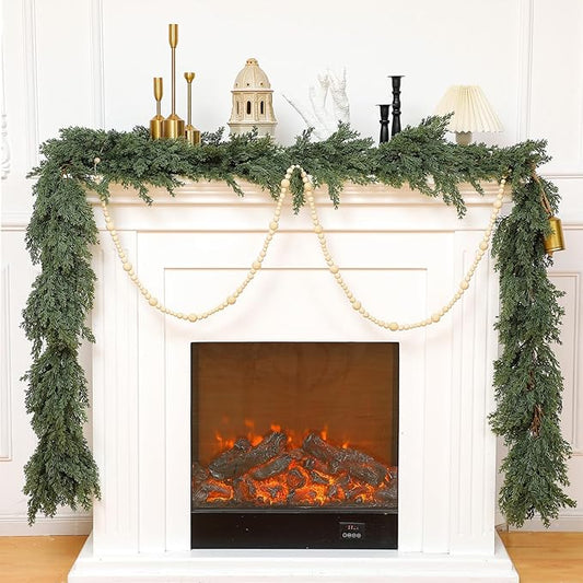 Jutom 2 Pcs 9 ft Thick Christmas Cedar Garland Artificial Realistic Soft and Flexible Full Faux Green Cedar Pine Garland for Home Indoor Xmas Holiday Mantle Fireplace Party Decoration