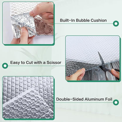 Reflective Bubble Insulation Sheet, Double Side Aluminum Foil Bubble Shield, Aluminum Foil Thermal Insulation Radiant Barrier for Windows, RV, Roof, Garage Door (23.6IN X 20FT)