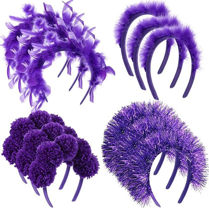 12 Pcs Christmas Fuzzy Pom Pom Headbands Fluffy Yarn Feather Tinsel Spirit Party Headwear for Birthday Festival
