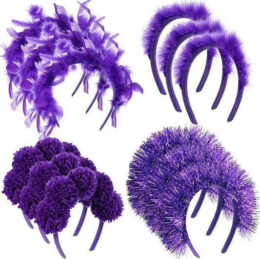 12 Pcs Christmas Fuzzy Pom Pom Headbands Fluffy Yarn Feather Tinsel Spirit Party Headwear for Birthday Festival