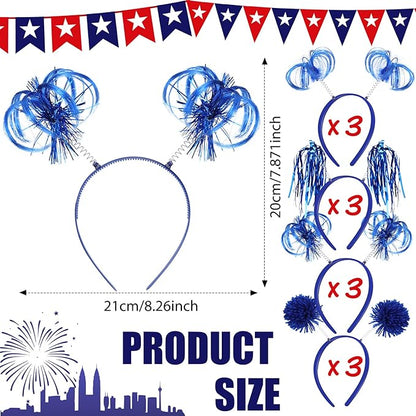 Censen 12 Pcs Christmas Pom Pom Headbands Spirit Party Headwear Tinsel Ponytails Head Bopper for Birthday Holiday