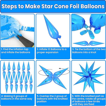 KatchOn Metallic Blue Star Balloons - 26 Inch, Pack of 50 | Starburst & Spike Designs for Blue Birthday & Party Decorations