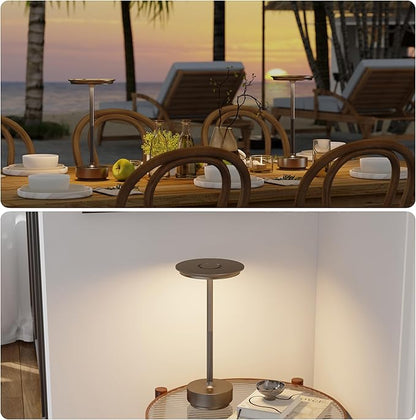 2 Pack Rechargeable Cordless Table Lamps, Portable 5000mAh Battery Table Light, 3 Color Stepless Dimming LED Table Light with Memory Function, for Outdoor/Dinner/Patio/Restaurant.(Light Cafe)