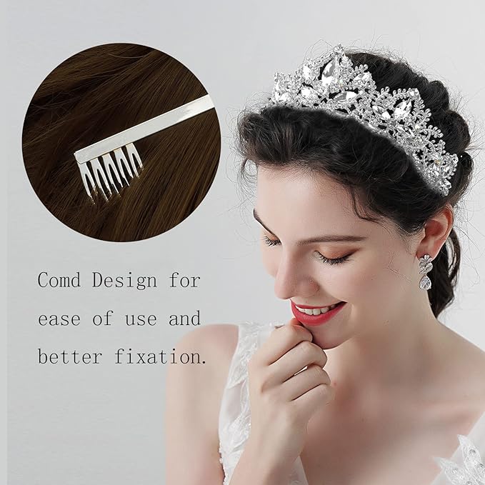 Silver Tiara and Crowns for Women Rhinestone Queen Tiara for Girls Princess Crown with Comb Birthday Headbands Hair Accessories for Wedding Prom Bridal Party Halloween Costume Gift