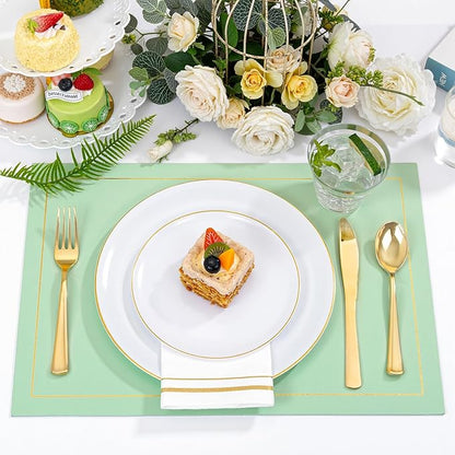 Festiva 350Pcs Gold Plastic Plates - White and Gold Dinnerware Set Disposable include 10" & 7" Plates,Cups,Silverware,Napkins -serve 50 Guests Perfect for Wedding& Chritmas & Party