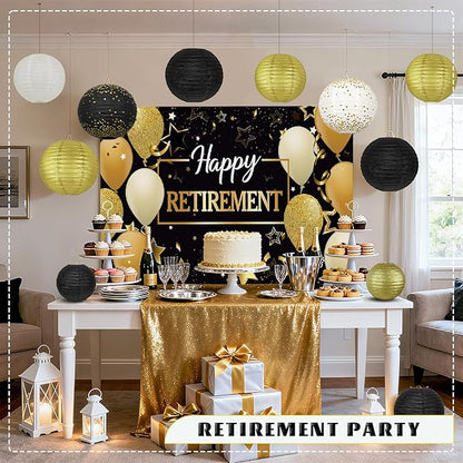12Pcs Black and Gold Party Decorations, Various Sizes (6" 8" 10") Hanging Paper Lanterns for Men 50th 60th Birthday Graduation Retirement New Years Decorations New Years Eve Party Supplies 2026