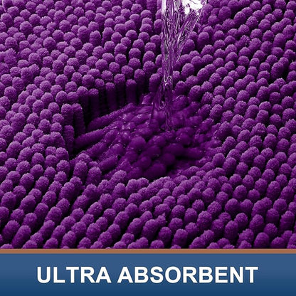 Smiry Luxury Chenille Toilet Rugs U-Shaped 24x20, Soft Absorbent Non-Slip Contour Bathroom Rugs for Toilet, Machine Washable Contoured Bath Mats, Violet