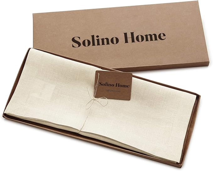 Solino Home Linen Ivory Table Runner 60 Inches - 100% Pure Linen Small Table Runner 14 x 60 Inch Ideal for Dresser and Coffee Tables - Fall, Autumn, Christmas, Holiday, New Year - Fete