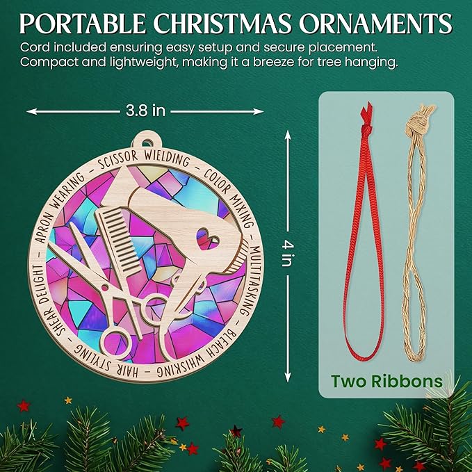 FLAGWIX Christmas Hairstylist Gifts Women - Suncatcher Hairdresser Christmas Ornaments 2025 for Tree Decorations - Hair Stylist Ornament, Hair Stylist Gifts for Hairdressers Female Barbers Beauticians