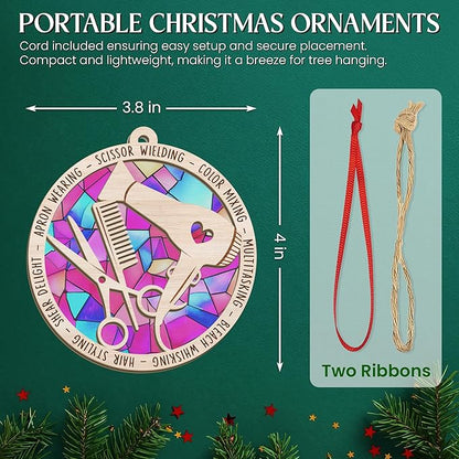 FLAGWIX Christmas Hairstylist Gifts Women - Suncatcher Hairdresser Christmas Ornaments 2025 for Tree Decorations - Hair Stylist Ornament, Hair Stylist Gifts for Hairdressers Female Barbers Beauticians