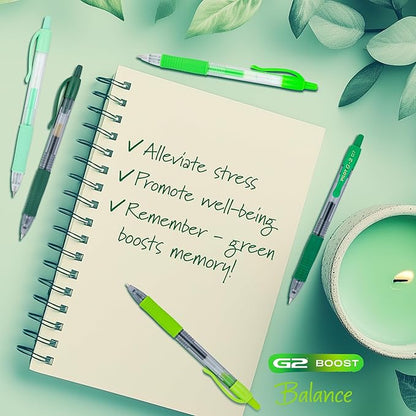 PILOT, G2 Premium Gel Roller Pens, G2 Boost Greens Pack, The Colors of Balance, 8 Pack Pouch, Fine Point 0.7 mm, Assorted