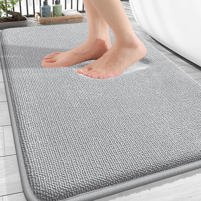 OLANLY Thick Memory Foam Bath Mat Rug 34x21, Extra Soft Absorbent Bathroom Rug, Quick Dry Bath Mats, Non-Slip, Machine Washable Carpet for Bathroom, Tub and Shower, Home Decor Accessories, Light Grey