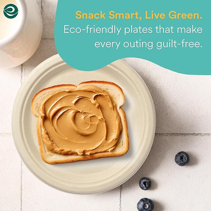 ECO SOUL Compostable Paper Plates 6 Inch (125 Count) for Thanksgiving Dessert, Heavy Duty, Eco-Friendly Sugarcane Bagasse Small Plates For Appetizer- Natural Brown