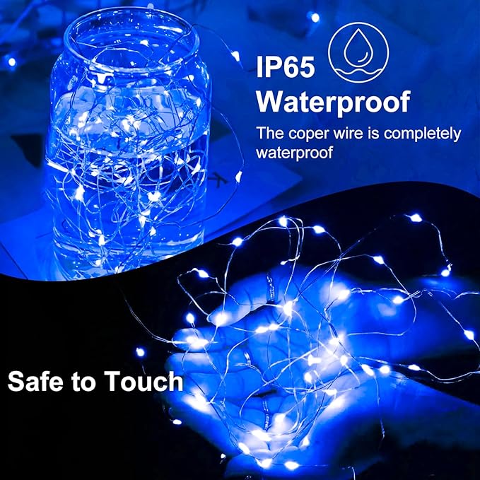 Fairy Lights,Silver Wire String Lights Waterproof,Battery Operated 7FT 20LED Firefly Starry Moon Lights for DIY Christmas Wedding Party Bedroom Decor (Blue, 8 Pack)