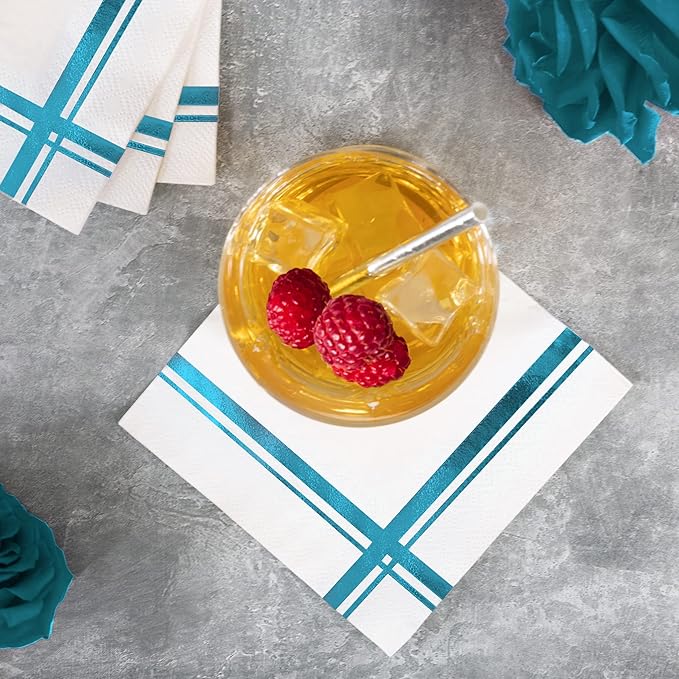 Light Blue on White Cocktail Napkins - 100 Pack, 5" x 5", 3-Ply Paper - Style Name: Blissful Crossing