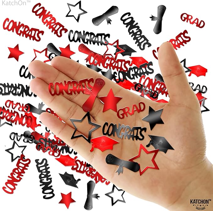 KatchOn, Red and Black Graduation Confetti 2025 - Pack of 1300 | Grad Confetti Class Of 2025 | Grad Decorations Class of 2025 | Red and Black Graduation Decorations 2025