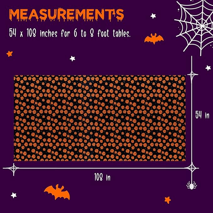 Halloween Tablecloth, 6-Pack Disposable Table Cloths, Pumpkins and Spider Web Plastic Covers, 54 x 108 Inches, Party Decorations