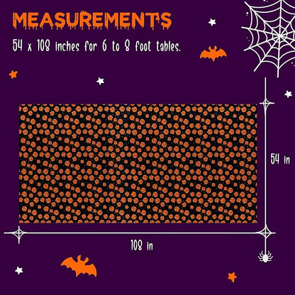 Halloween Tablecloth, 2-Pack Disposable Table Cloths, Pumpkins and Spider Web Plastic Covers, 54 x 108 Inches, Party Decorations